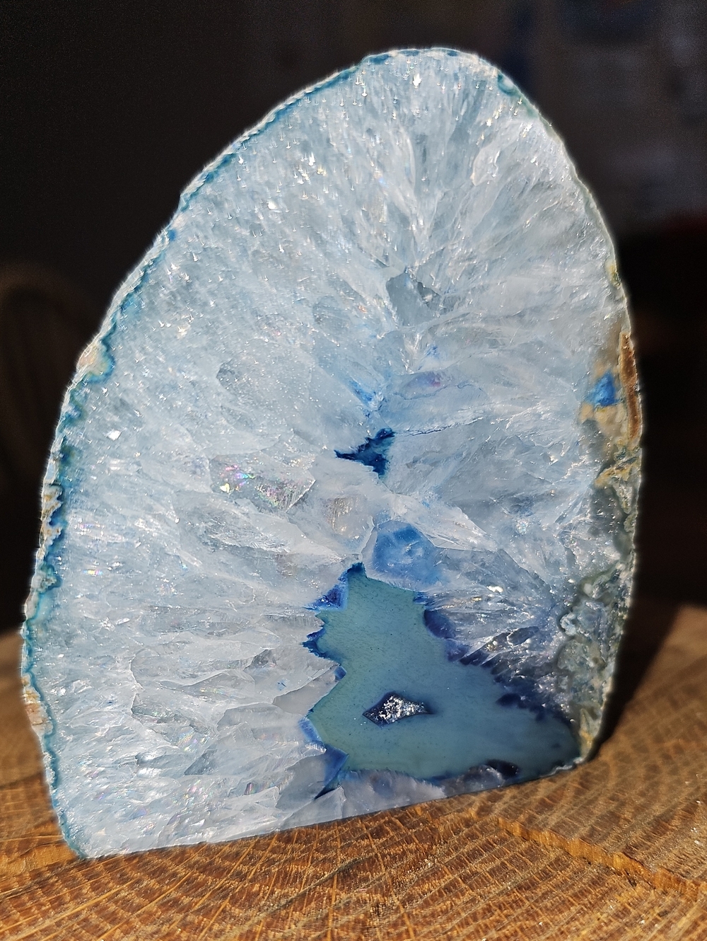 Blue Crystal Agate Geode Slice Decorative Home Art